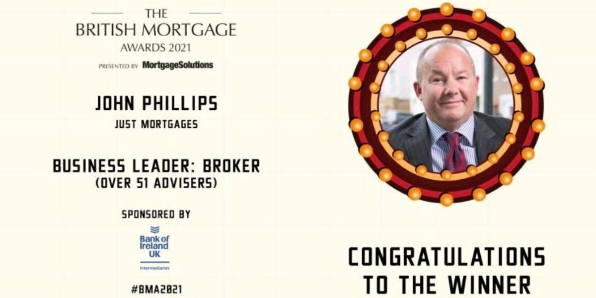 Certificate with winner at the British Mortgage Awards 2021 John Philips